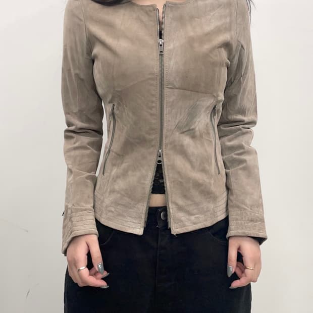 suede beige Zipper Details jacket