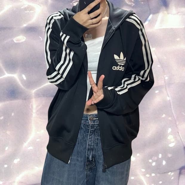00s 아디다스 플락 후드 집업 져지 블랙 95 