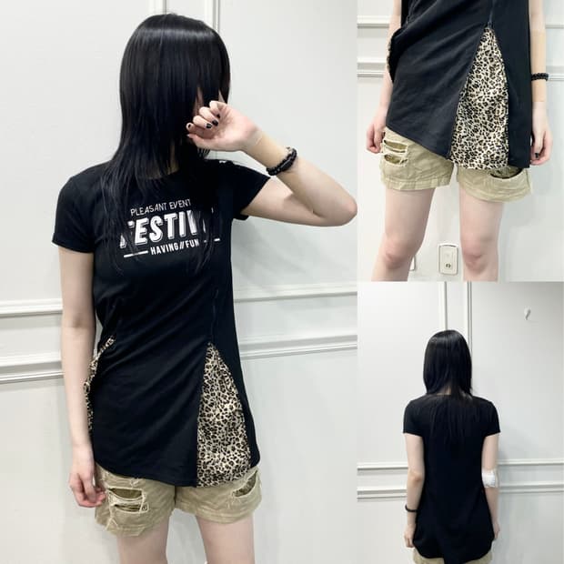 Y2K Zipper Detail leopard Tee