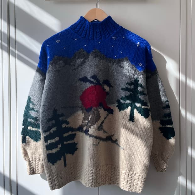 (Rare) 90‘ 폴로 랄프로렌 핸드메이드 스키 풍경 니트 