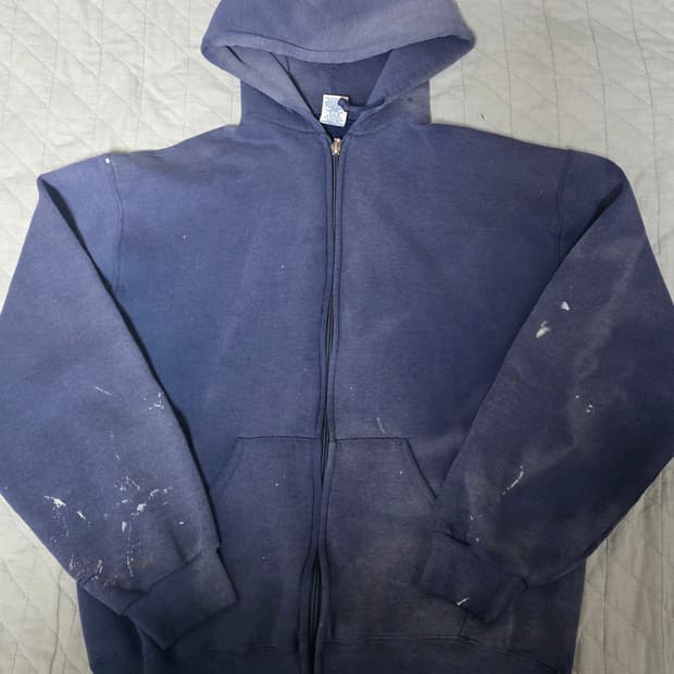 [M] 90s 러셀 애슬레틱 후드집업 네이비 ver. 트래쉬드, 페이드