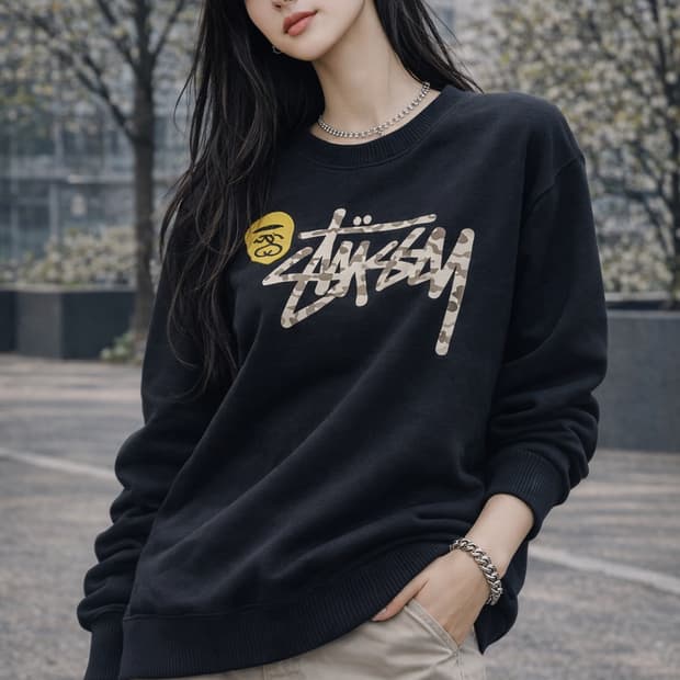 👕 스투시 × 베이프 샤크 크루넥 스웨트셔츠 (Black)