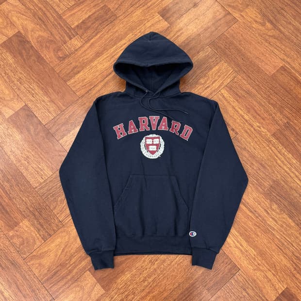 M 챔피온 하버드 UNIV 빅로고 네이비 후드 티셔츠 