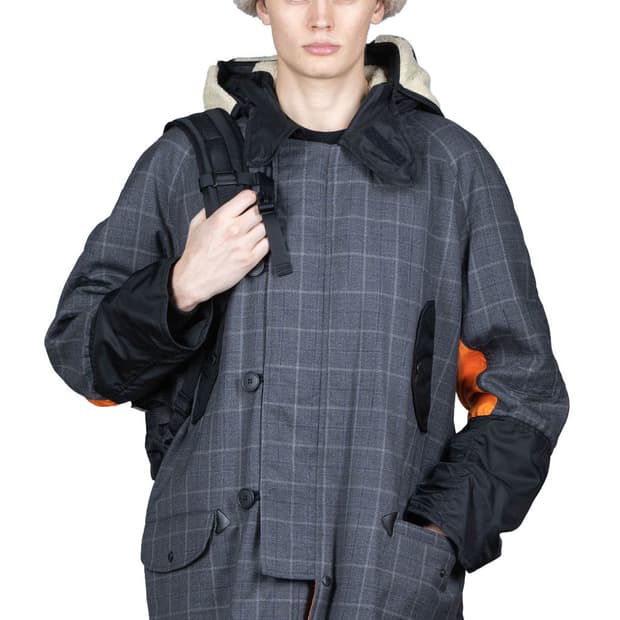 준야와타나베 체크 패치워크 밀리터리 코트