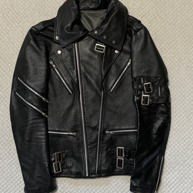 느와르 라르메스 카우하이드 소가죽 2중 카라 레이어드 본디지 레더 자켓