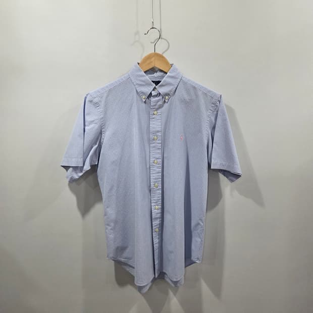 폴로랄프로렌 버튼다운 스카이블루 체크 반팔셔츠 M 