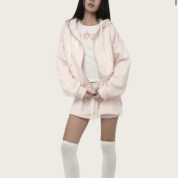 클리시어 09 넘버링 후드집업 핑크