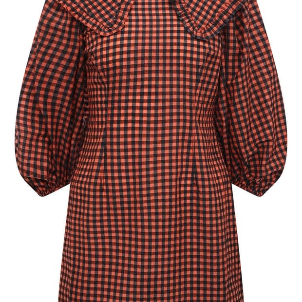 ganni 가니 시어서커 체크 미니 드레스