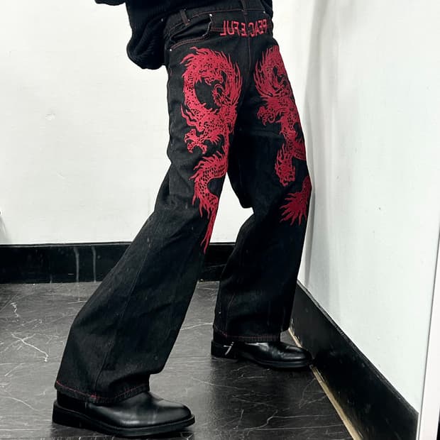 드래곤 엠브로이더리 데님 팬츠