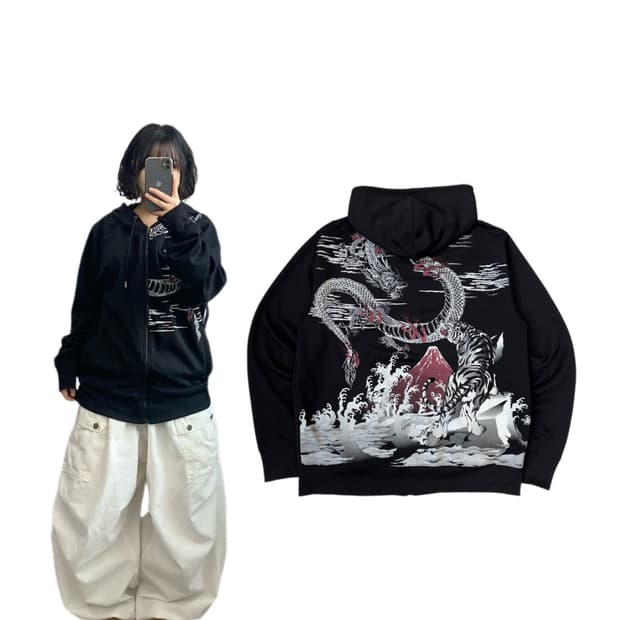 JPN 제팬 용호상박 드래곤 용 호랑이 오리엔탈 후드집업