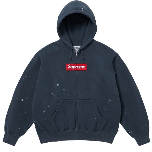 L 슈프림 x mm6 마르지엘라 박스로고 후드집업 네이비