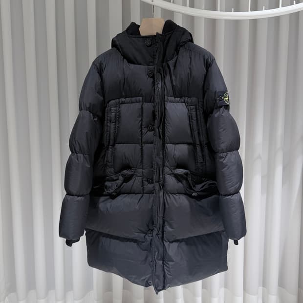 (A+/M) / 스톤아일랜드 크링클랩스 후드 롱 다운 패딩 블랙