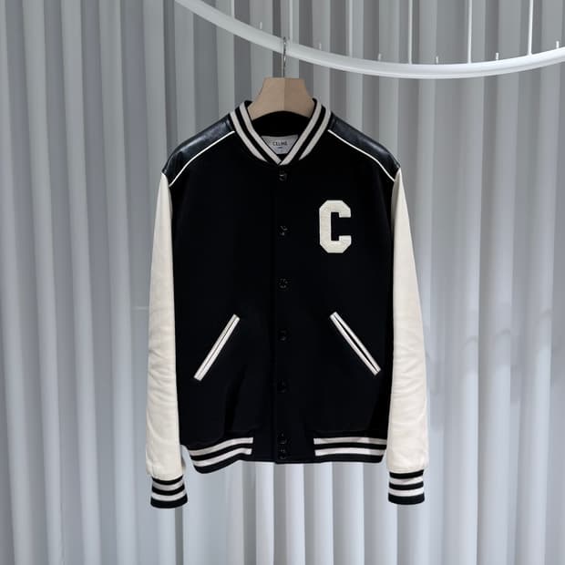 (A/52) / 셀린느 클래식테디 텍스 쳐드 울 블랙 바시티 자켓