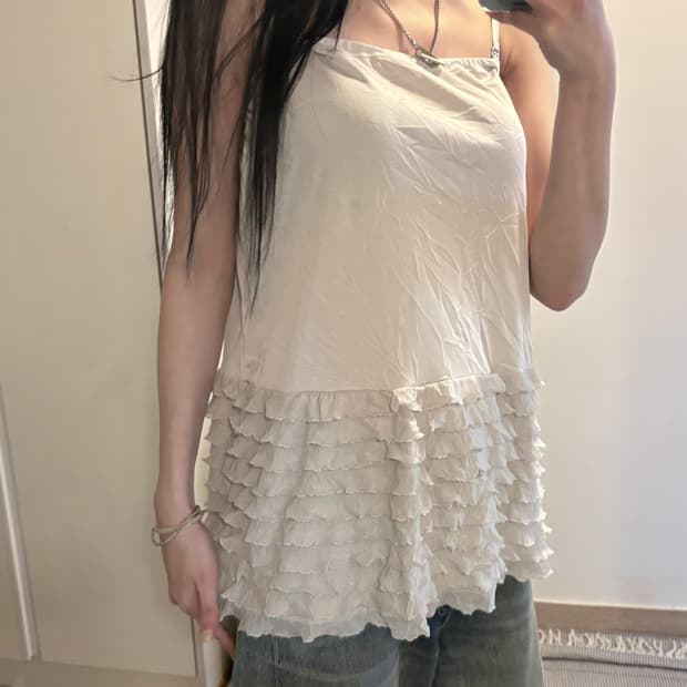 Japanese Vintage Grey Frill Sleeveless 