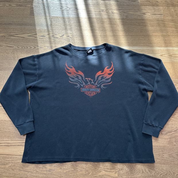 빈티지 할리데이비슨 써멀 롱슬리브 와플티