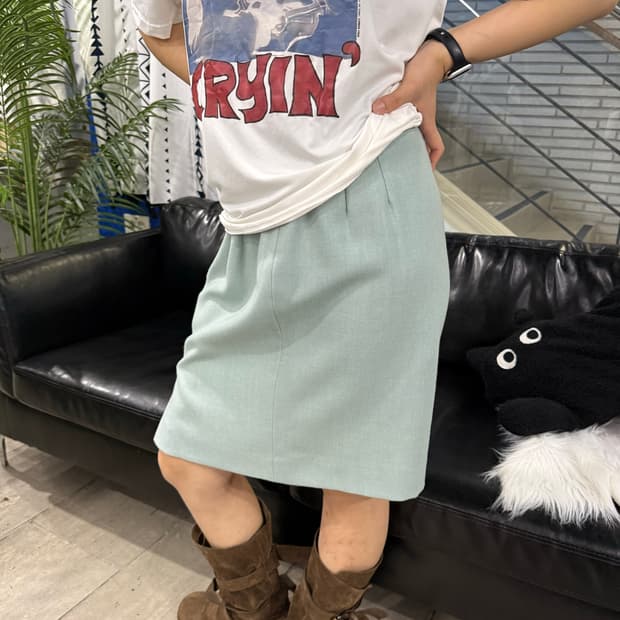 Vintage H라인 미니 스커트 민트색