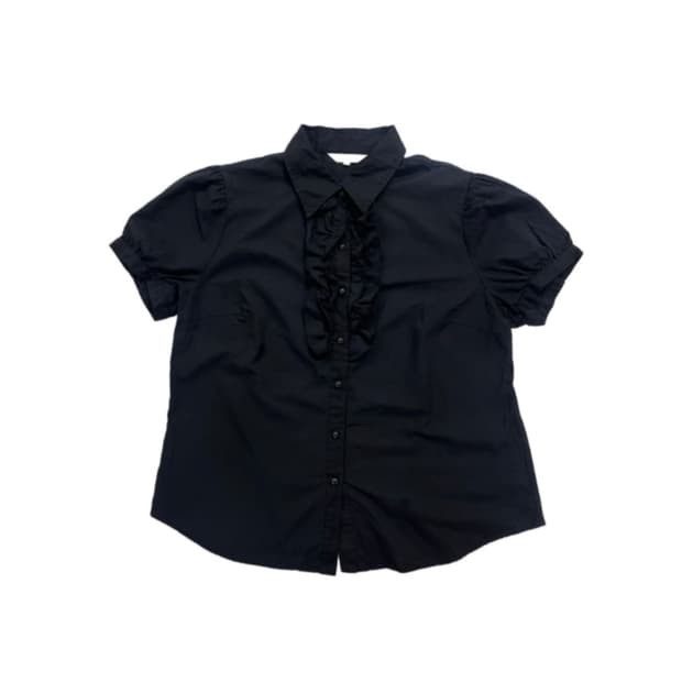 블랙 퍼프 슬리브 레이스 블라우스 일본 빈티지