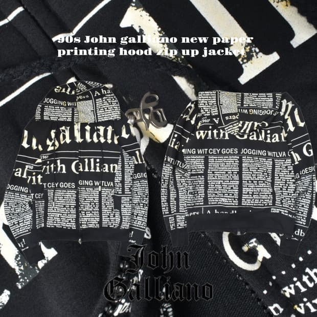 존갈리아노 뉴스페이퍼 프린팅 후드집업 자켓 L N0721