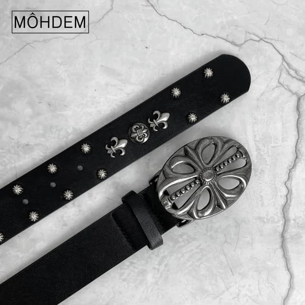 [Unisex] 스터드 크롬 버클 찡 가죽 벨트