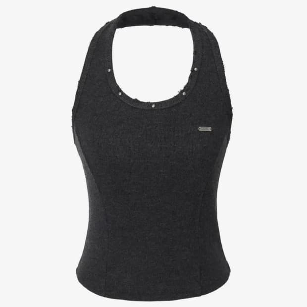 카키포인트 Damage Stud Halter Top (charcoal)