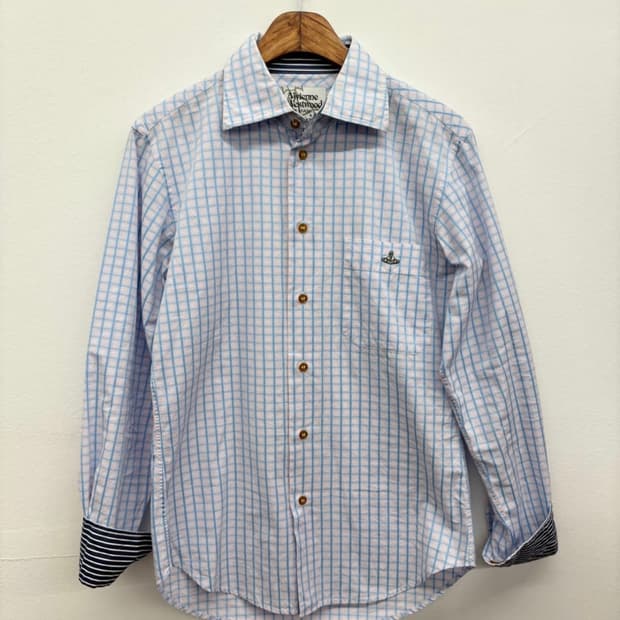 비비안웨스트우드 맨 깅엄체크 스트라이프 배색 셔츠