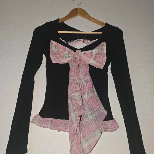 마즈깔 갸루 리본 니트탑