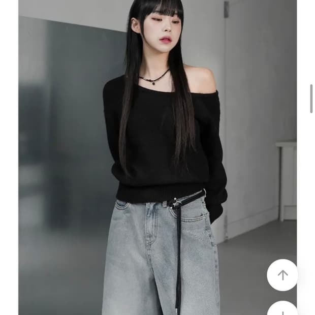 바이너리원 모비 울 언발니트 오프숄더 니트 블랙