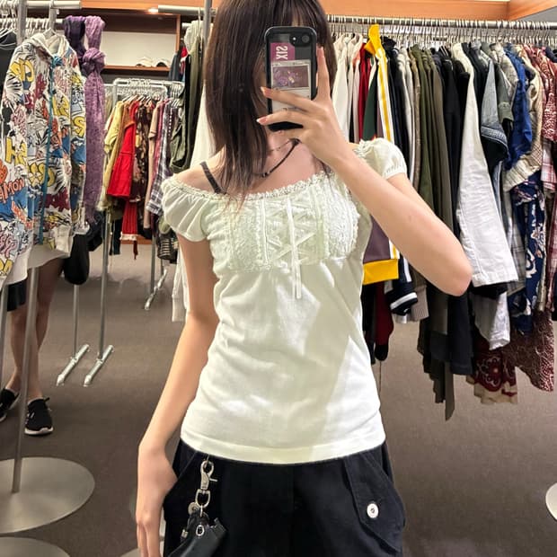 M)Cecil McBEE vintage 민트 큐빅 레이스 퍼플 탑