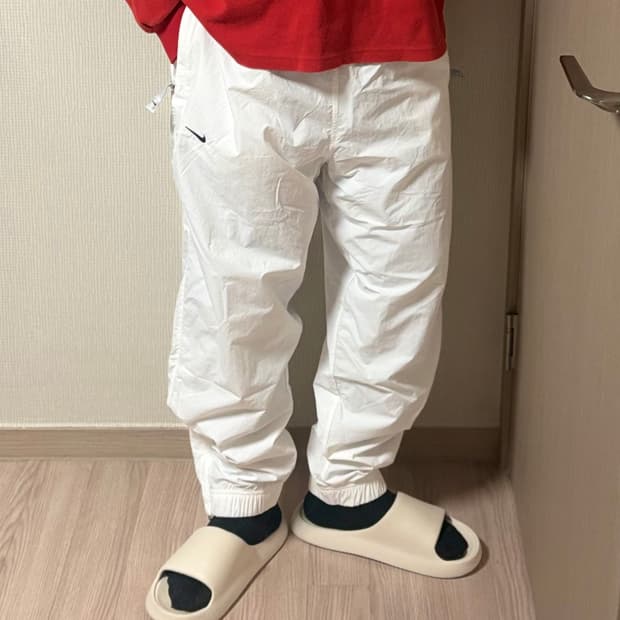 정품 나이키 스우시 화이트 조거팬츠 와이드 바람막이 트랙팬츠 바지