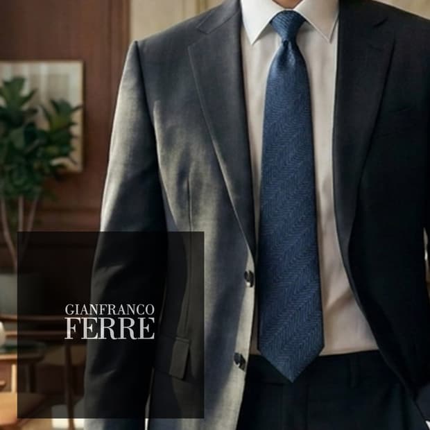 지안프랑코 페레 실크 네이비 헤링본 넥타이 9.2cm A+등급 K2571