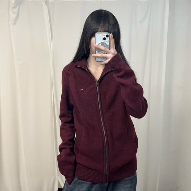 Tommy Hilfiger burgundy knit zip-up