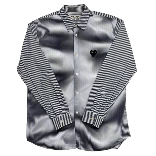 꼼데가르송 블랙 하트 와펜 블루 스트라이프 셔츠 L