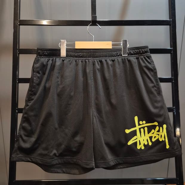 [38] 스투시 블랙 메쉬 로고 프린트 반바지 7.9