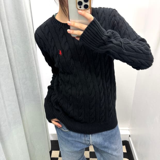 폴로 블랙 케이블 니트