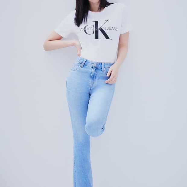(제니착용)캘빈클라인진 CK 하이라이즈 슬림스트레이트핏 라이트블루 진