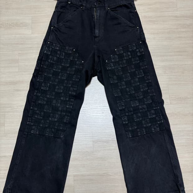 [2] 폴리테루 1011 패치드 보로 더블니 팬츠 워시드 블랙