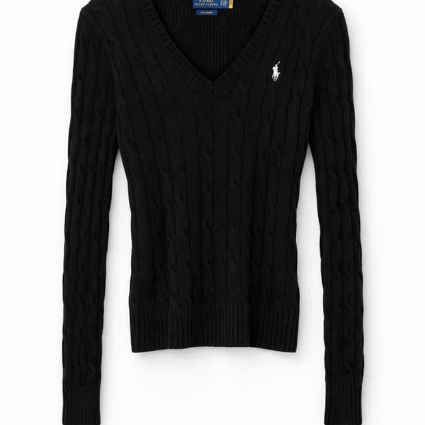 폴로 랄프로렌 브이넥 케이블 니트 블랙 XS