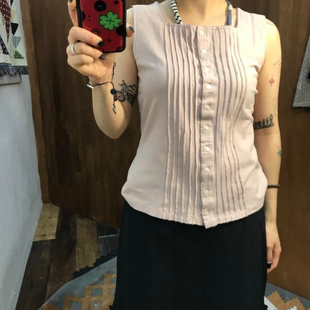 제페니즈 빈티지 여성 디테일 스퀘어넥 슬리브리스 (Z1240)