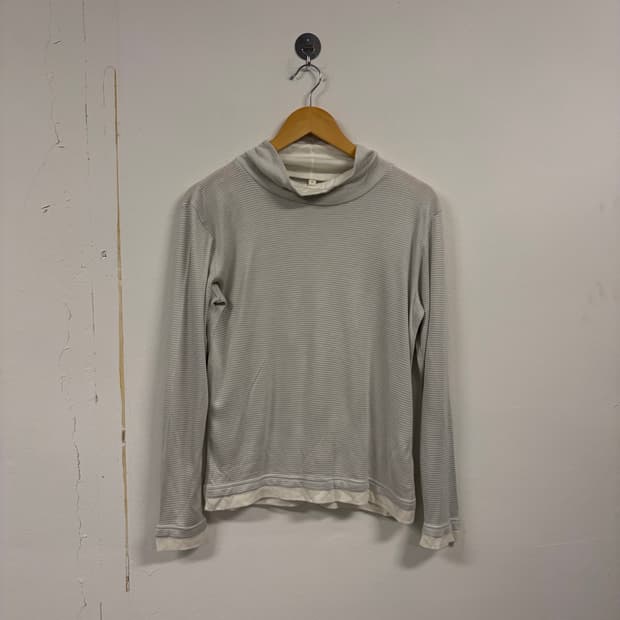 W-M) 빈티지JPN 그레이 스트라이프 모크넥 티 T325