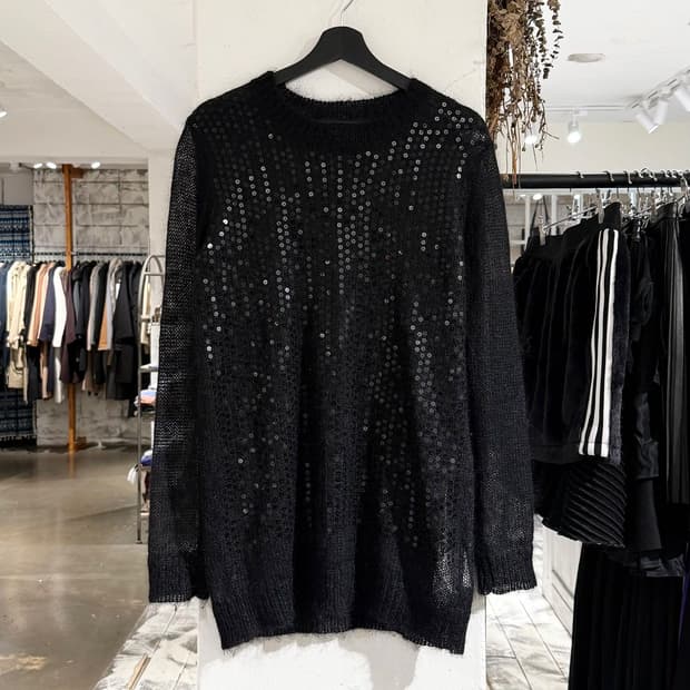 준야 와타나베 블랙 시퀸 니트 스웨터