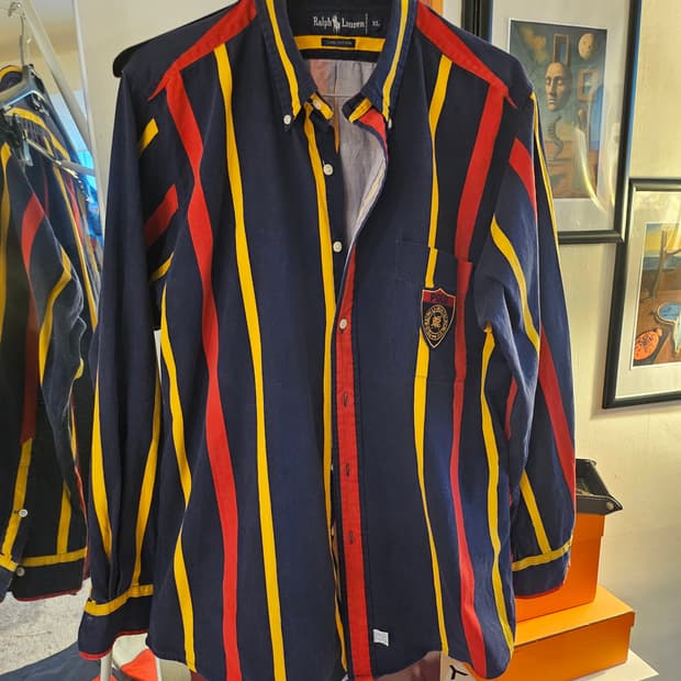 (XL-100)90's 폴로 랄프로렌 쉴드 패치 스트라이프 셔츠