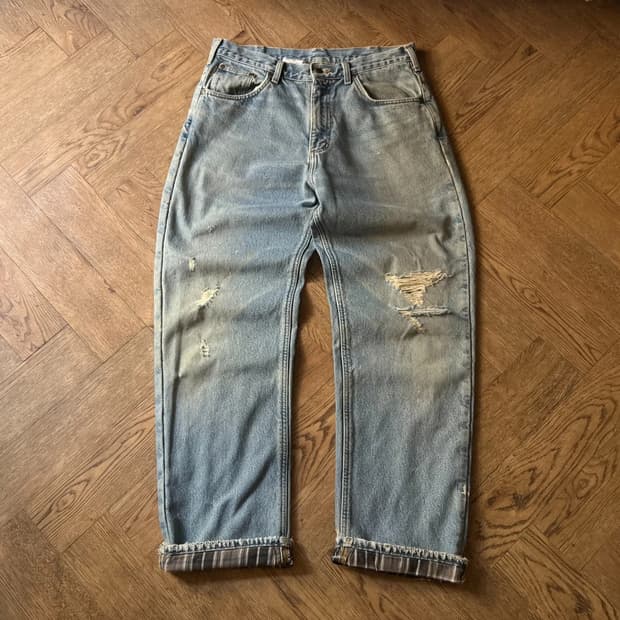 [34]칼하트 USA 체크 라이닝 디스트로이드 워크 데님 팬츠