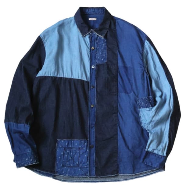 4) 캐피탈 코튼 X 리넨 패치 카트만두 긴팔 셔츠 인디고