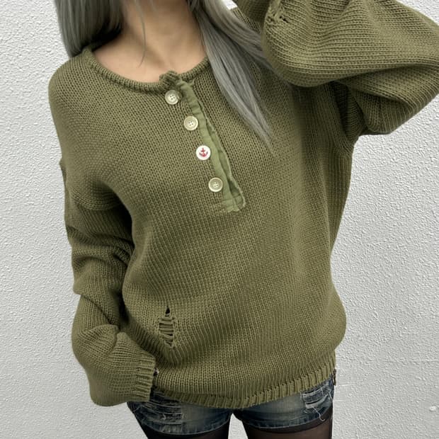 엔아카이브 빈티지 카키 니트 M