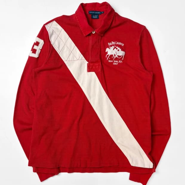 폴로 랄프로렌 00s 사선 로고 럭비 카라 롱슬리브 PN5313