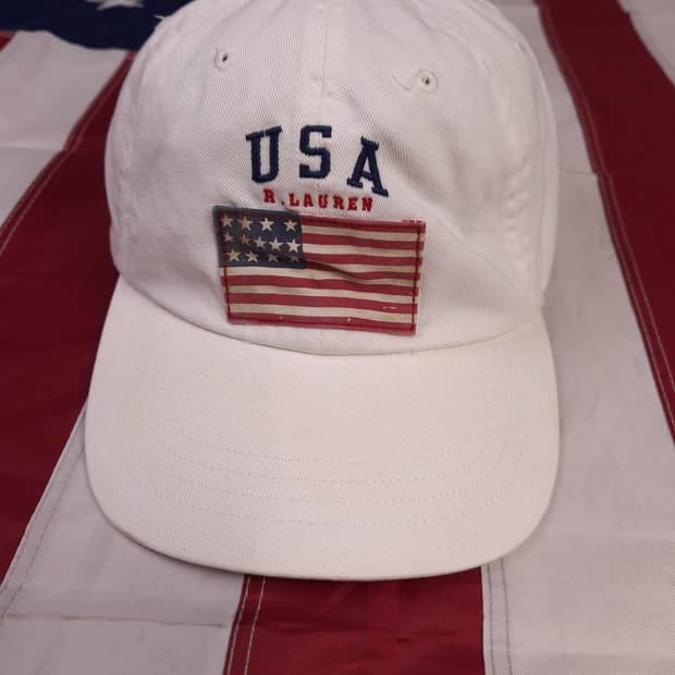 오리지날 90's 폴로 랄프로렌 성조기 화이트 볼캡
