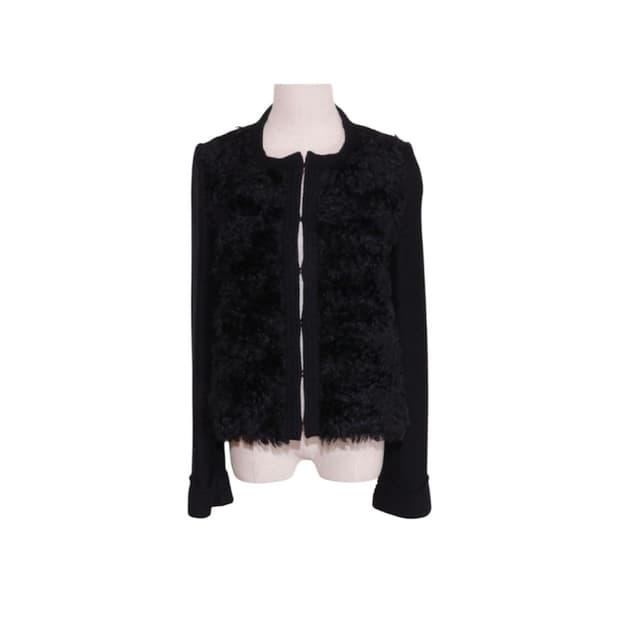 Courreges black fur detail cardigan 