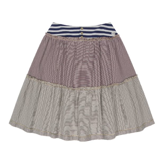 (0 1 2) 코이세이오 컬러드 스트라이프 미디 스커트 그레이 베이지