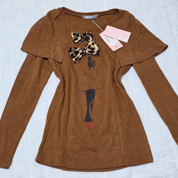 빈티지)브라운 호피리본 라떼갸루st 케이프깔 슬리브긴팔