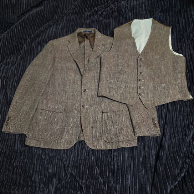 폴로 린넨실크 RL67 헤링본투피스 브라운 자켓 44R
